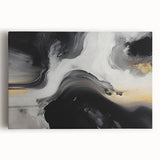 Abstract wall art design featuring vibrant strokes and lines in shades of blue, orange, and gold, printed on stretched canvas for modern home decor.