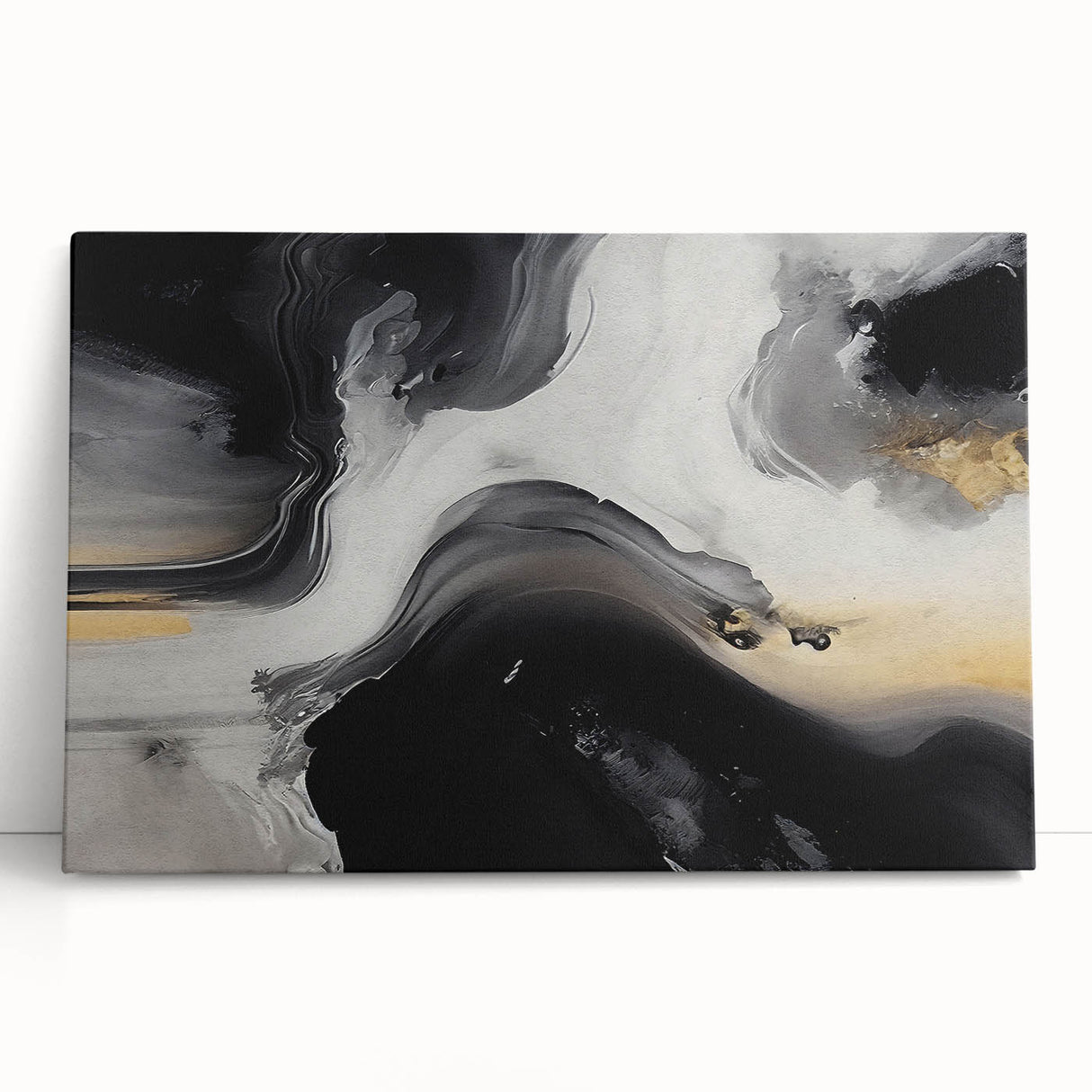 Abstract strokes and lines in vibrant colors adorn this stretched canvas wall art, perfect for modern decor. The design features bold hues of blue, orange, and yellow, adding energy and sophistication to any space. Ideal for contemporary interiors or art enthusiasts seeking a striking focal point.