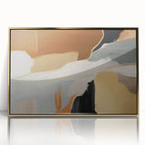 Framed wall art featuring an abstract design of gold strokes and lines on a textured background, ideal for modern home decor. Perfect for adding elegance and sophistication to any room.