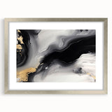 Abstract strokes and lines design in a silver-framed wall art piece, featuring a modern aesthetic with a mat, perfect for contemporary home decor.