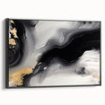 Framed canvas wall art showcasing an abstract design of strokes and lines in black and white, elegantly displayed from a side view, perfect for modern decor.