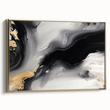 Framed abstract wall art featuring strokes and lines in a gold color palette, showcasing a modern design ideal for contemporary interior decor.