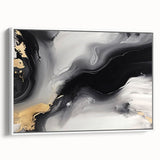 Framed canvas wall art showcasing an abstract design with colorful strokes and lines, presented in a sleek white frame, ideal for modern home decor accents.