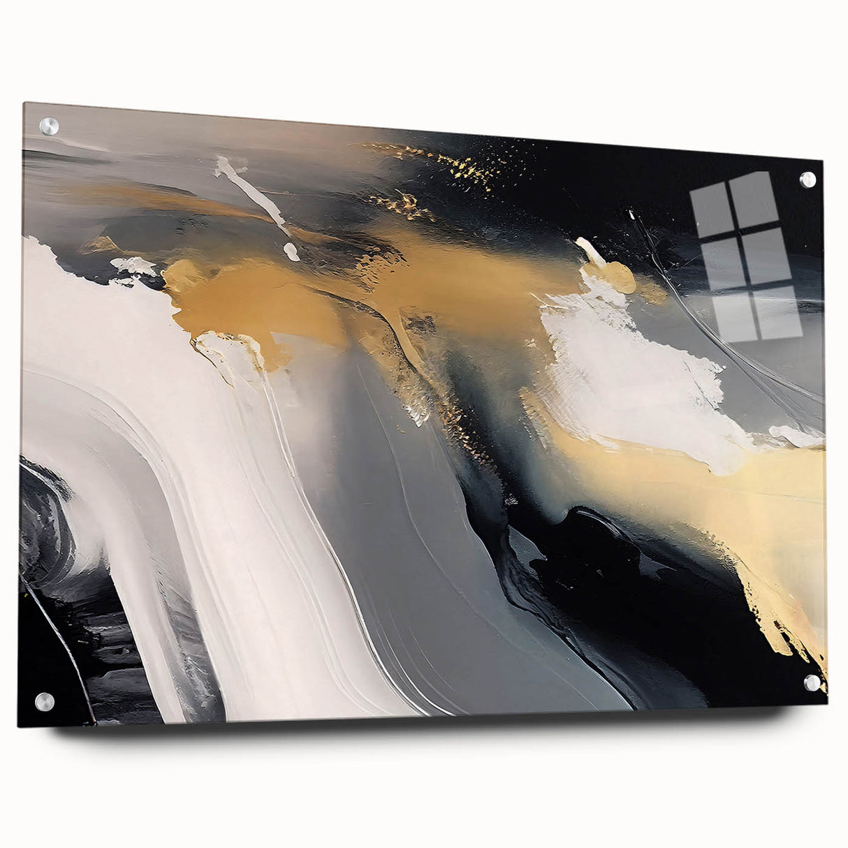 Abstract wall art design featuring vibrant strokes and lines in a variety of colors, displayed in a sleek acrylic frame, showcasing a modern artistic aesthetic suitable for contemporary interior decor.