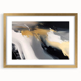 Abstract wall art featuring dynamic strokes and lines in a modern design, framed in gold with a white mat, perfect for contemporary decor.