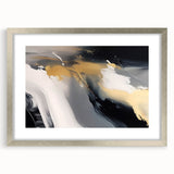 Abstract wall art featuring colorful strokes and lines in a modern design, framed with a silver mat, ideal for contemporary home decor. The artwork's vibrant colors and dynamic patterns add a stylish touch to any room, enhancing visual interest and aesthetic appeal.