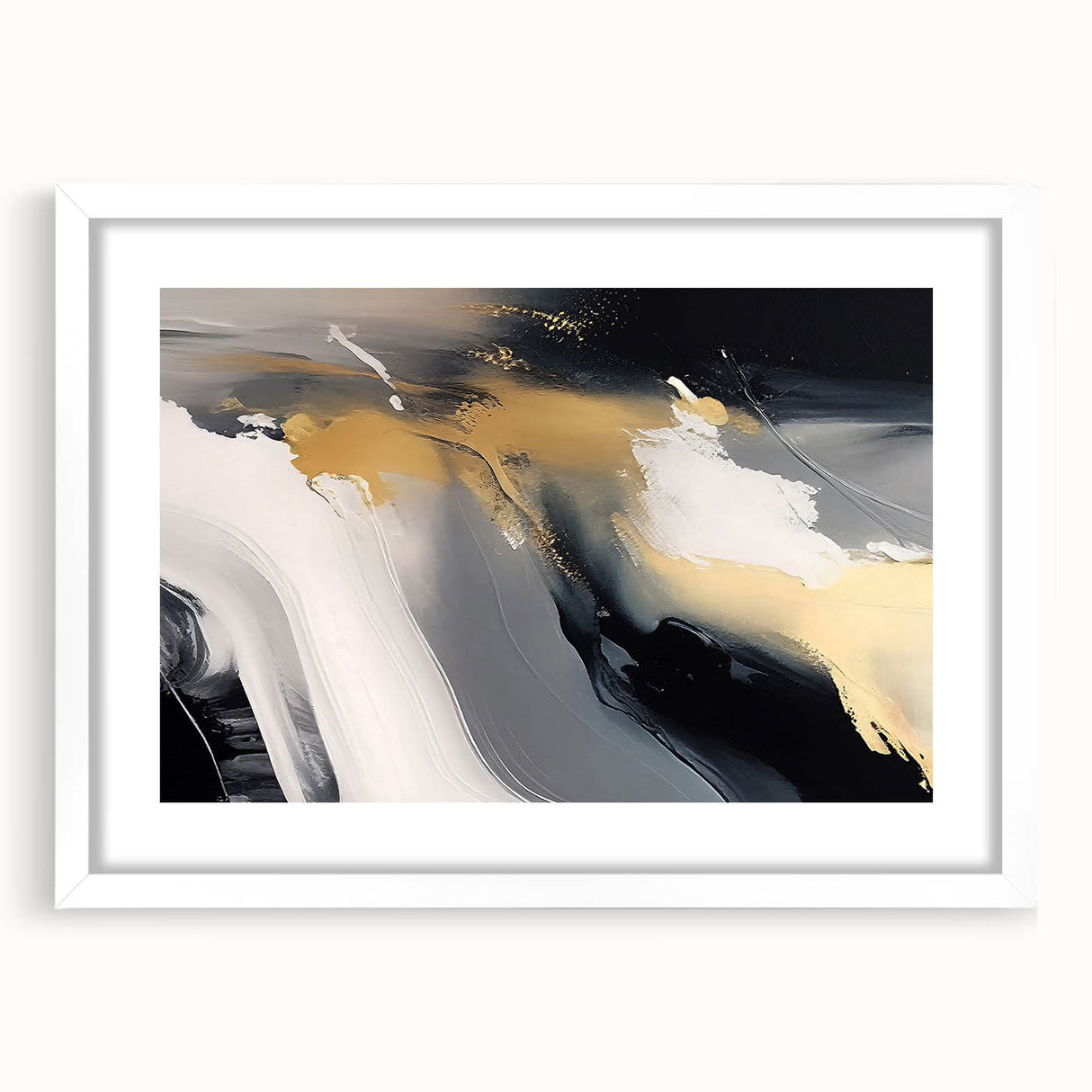 Abstract strokes and lines in a modern art design, framed with a white mat, showcasing a sophisticated aesthetic for contemporary home decor. Perfect for adding a touch of elegance to any room.