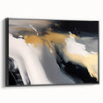 Framed canvas wall art showcasing an abstract design of colorful strokes and lines, featuring a sleek black frame, perfect for modern decor settings.