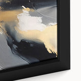 Close-up of a framed abstract wall art design showcasing vibrant strokes and lines in rich colors, ideal for modern home decor, enhancing artistic ambiance.