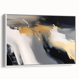 Framed canvas wall art featuring an abstract design with colorful strokes and lines, set against a white background, showcasing a modern aesthetic for home decor.