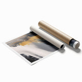 Abstract wall art print featuring vibrant strokes and lines in shades of blue, orange, and yellow, designed for modern home decor. Perfect for adding a pop of color to any room.