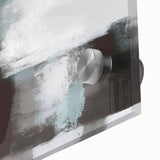Close-up of an abstract wall art piece showcasing vibrant strokes and lines in shades of blue, orange, and yellow, designed for modern home decor. This acrylic glass artwork adds a contemporary touch to any space, ideal for art enthusiasts looking to enhance their interior design.