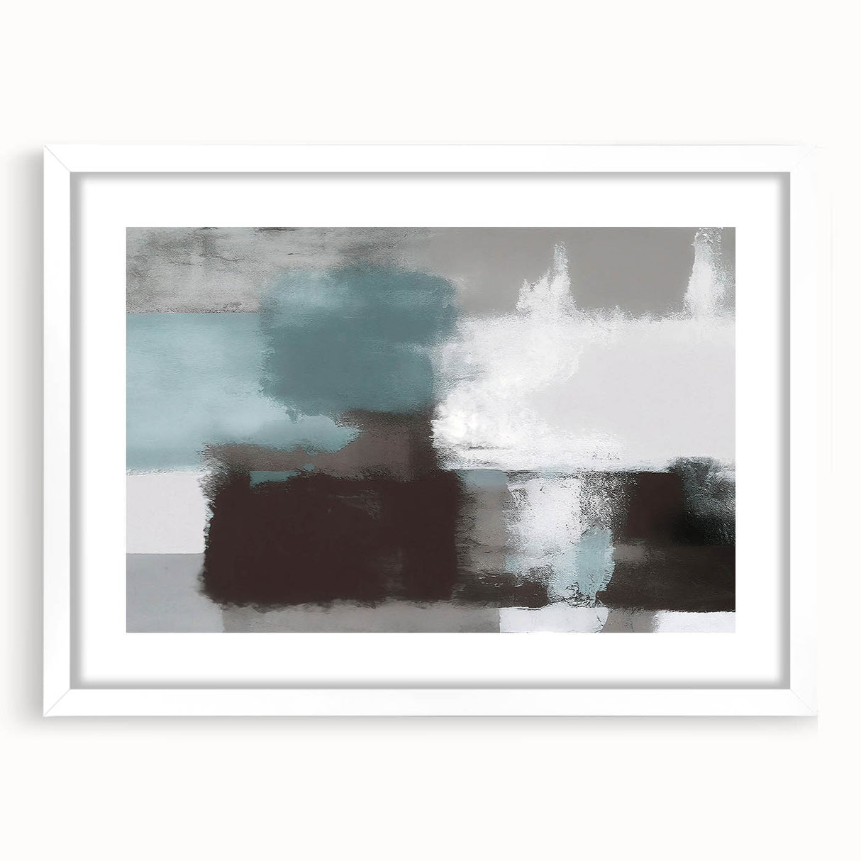 Abstract wall art featuring vibrant strokes and lines in a modern design, framed with a white mat, perfect for contemporary home decor.