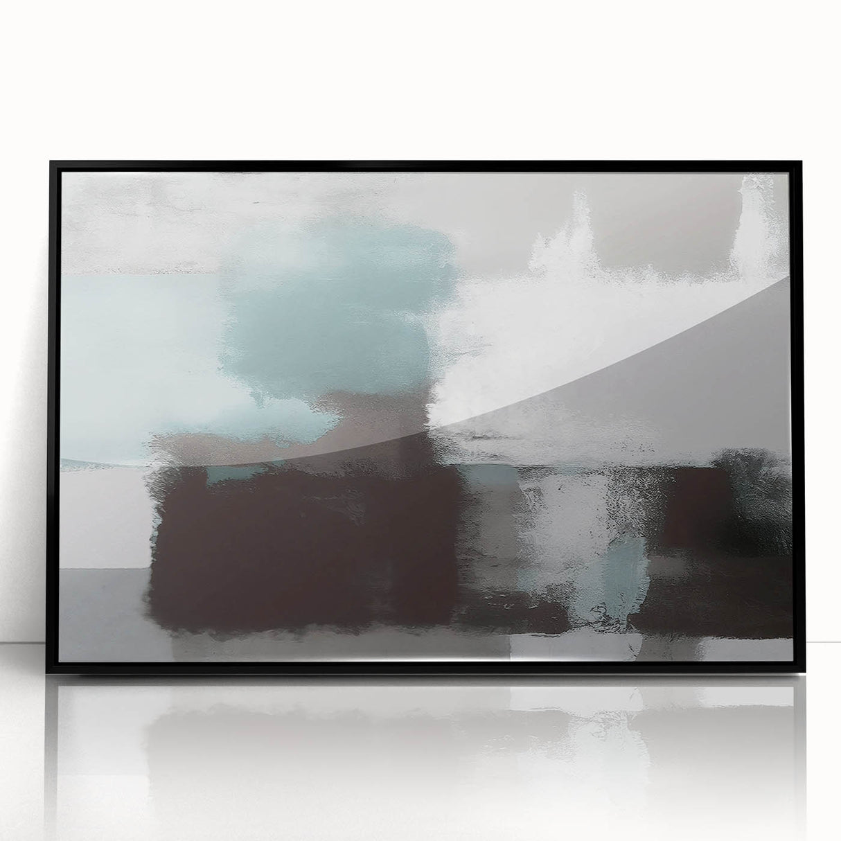 Framed abstract wall art featuring colorful strokes and lines in a modern design, with a sleek black frame enhancing its contemporary appeal, perfect for home decor.