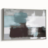 Framed canvas wall art featuring an abstract design of strokes and lines in silver tones, showcasing a modern aesthetic. Ideal for contemporary home decor.