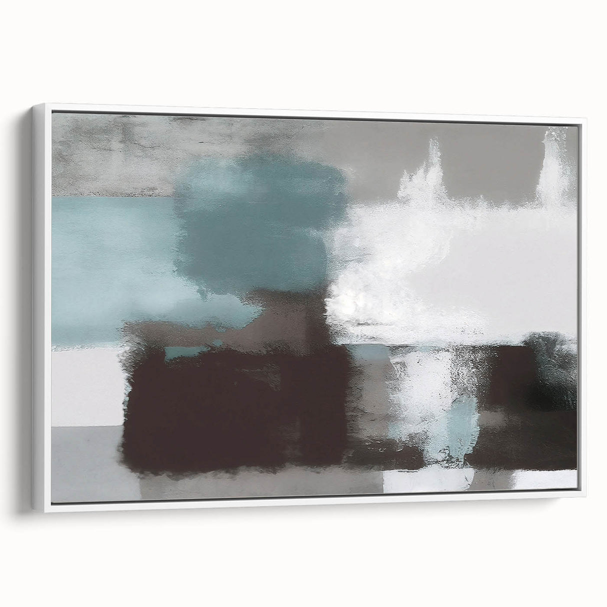 Framed canvas wall art showcasing an abstract design of colorful strokes and lines against a white background, perfect for modern home decor.