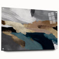Abstract wall art design showcasing vibrant strokes and lines on acrylic glass, displayed in a side view with decorative pins, ideal for modern decor.