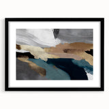Abstract strokes and lines design in a modern black frame with a mat, showcasing vibrant colors and artistic flair, ideal for contemporary home decor.