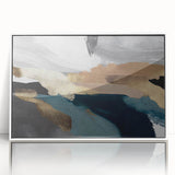 Framed abstract wall art design showcasing colorful strokes and lines on a white background, adding modern elegance to any room decor. Perfect for art enthusiasts.