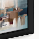 Close-up of a framed abstract wall art piece showcasing vibrant strokes and lines in bold colors, perfect for modern home decor and artistic expression.