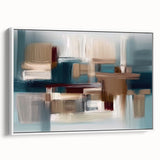 Framed canvas wall art showcasing an abstract design of colorful strokes and lines, set against a white background, perfect for modern home decor.