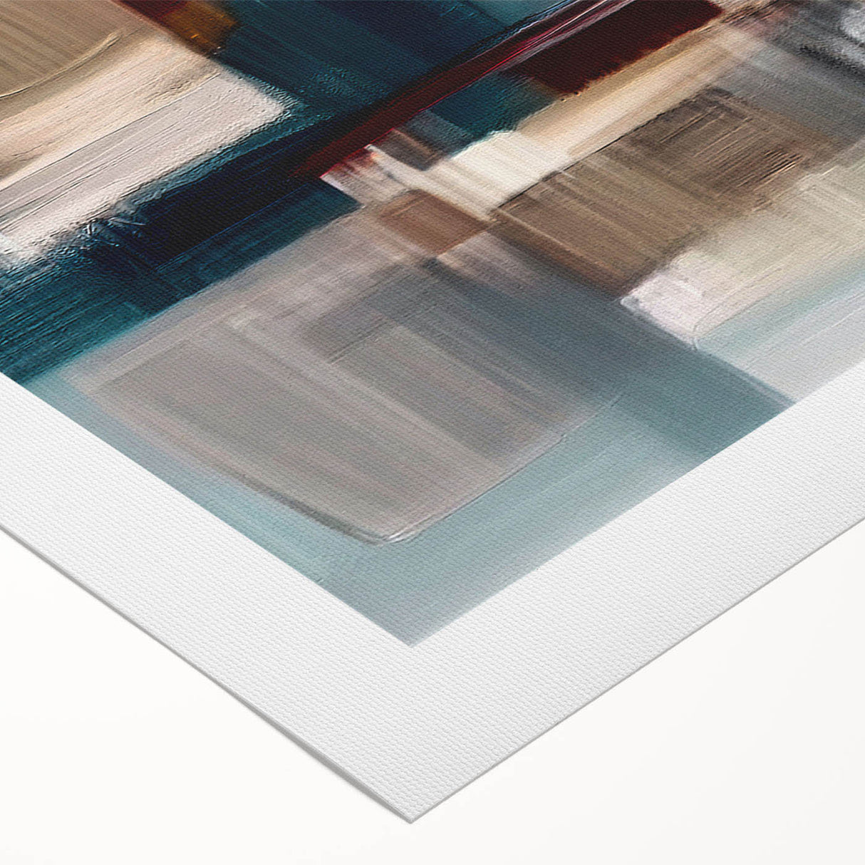Abstract wall art design featuring vibrant strokes and lines in hues of blue, orange, and yellow on rolled canvas, perfect for modern home decor.