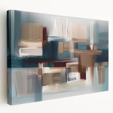 Abstract strokes and lines design on stretched canvas wall art, showcasing vibrant colors and intricate patterns from a side view, perfect for modern decor.