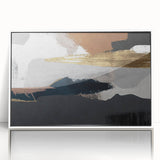 Framed wall art featuring an abstract design of colorful strokes and lines, presented in a sleek white frame, ideal for modern decor and artistic spaces.