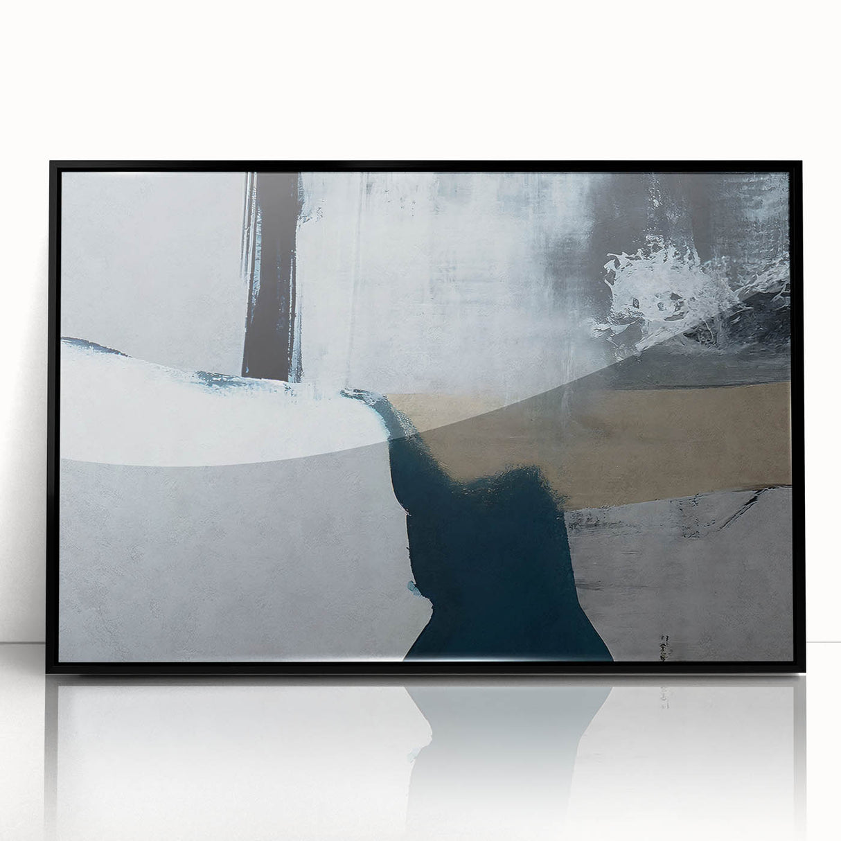 Framed wall art featuring an abstract design of colorful strokes and lines in a modern aesthetic, displayed with a sleek black frame, ideal for contemporary home decor.