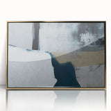 Framed wall art featuring an abstract design with vibrant strokes and lines in gold and white, perfect for modern decor. Ideal for enhancing living spaces.