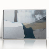 Framed wall art featuring an abstract design with colorful strokes and lines, set against a white background, perfect for modern home decor.