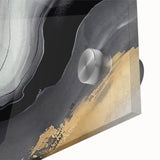 Close-up of abstract strokes and lines design in vibrant colors on acrylic glass, showcasing a modern artistic wall art piece ideal for contemporary decor.