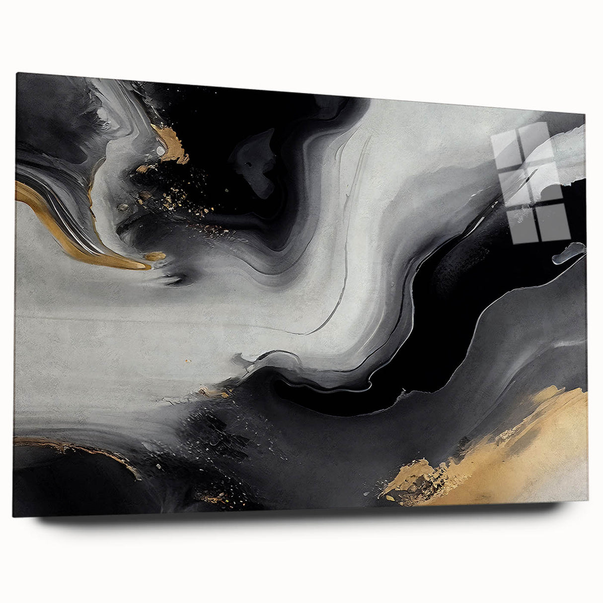 Abstract wall art featuring colorful strokes and lines in a modern design, displayed in a sleek acrylic frame, perfect for contemporary home decor.