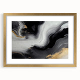 Abstract wall art featuring dynamic strokes and lines in neutral tones, framed with a gold mat, ideal for modern home decor. Perfect for adding elegance to any room.