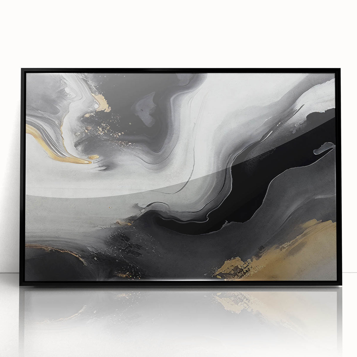 Framed abstract wall art showcasing dynamic strokes and lines in vibrant hues of blue, orange, and black, perfect for modern home decor accents.