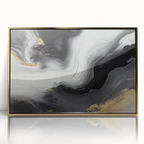 Framed acrylic wall art featuring an abstract design of strokes and lines in gold and neutral tones, adding a modern touch to any decor. Perfect for enhancing contemporary interiors.