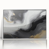 Framed wall art featuring an abstract design of colorful strokes and lines in a modern aesthetic. The artwork is displayed in a sleek white frame, perfect for contemporary home decor.