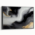 Framed canvas wall art showcasing an abstract design of colorful strokes and lines, featuring a sleek black frame and side view perspective, perfect for modern decor.