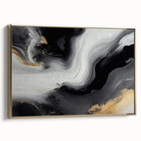 Framed canvas wall art showcasing an abstract design of gold strokes and lines, creating a modern and elegant look, perfect for contemporary decor.