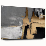 Abstract wall art featuring colorful strokes and lines on acrylic glass, showcasing a modern design ideal for contemporary interiors. The artwork is displayed in a side view, emphasizing its sleek edges and vibrant colors, suitable for enhancing living spaces or offices.