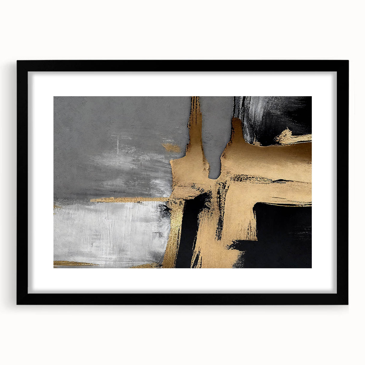 Abstract wall art design showcasing dynamic strokes and lines in a modern aesthetic, framed with a matte black finish, ideal for contemporary decor.