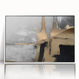 Framed wall art featuring an abstract design of colorful strokes and lines against a white background, ideal for modern home decor. The artwork adds a vibrant touch to any room.