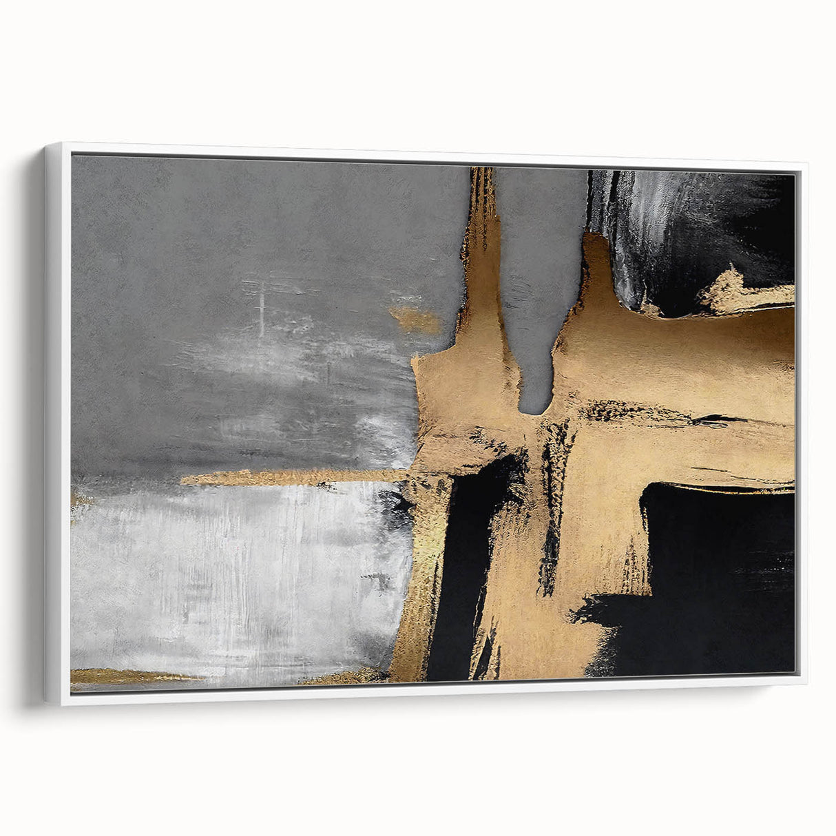 Abstract strokes and lines design in a modern framed canvas wall art piece, featuring a white background and bold, colorful patterns, ideal for contemporary decor.