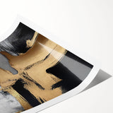 Abstract wall art print showcasing vibrant strokes and lines in shades of blue, orange, and yellow, perfect for modern home decor. Ideal for adding a pop of color to any room.