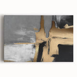 Abstract wall art on stretched canvas showcasing vibrant strokes and lines in blue, orange, and yellow hues, perfect for modern home decor, adding a dynamic flair to any room.