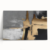 Abstract wall art featuring vibrant strokes and lines in bold colors, designed for modern decor, displayed on a canvas leaning against a wall.