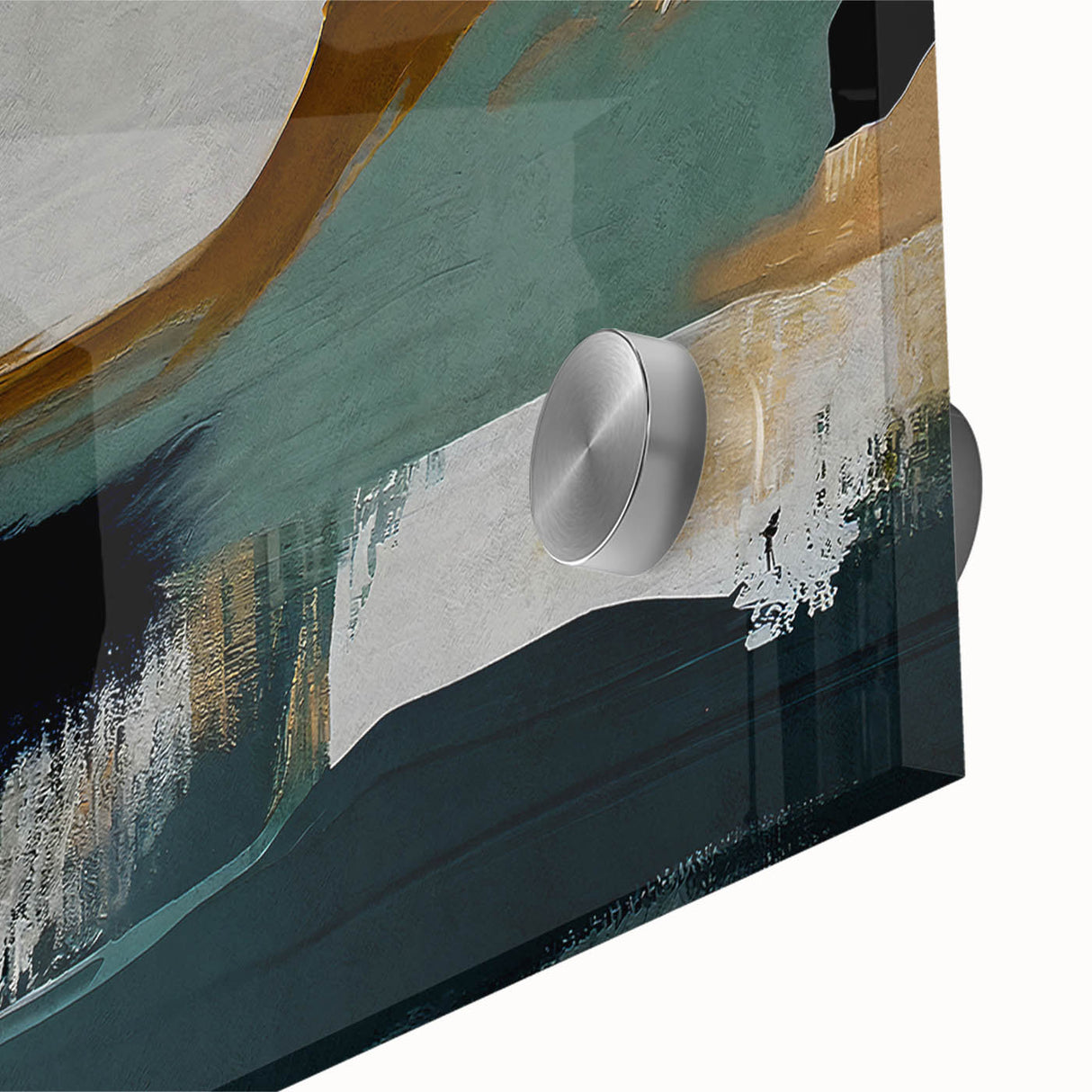 Close-up view of an abstract wall art piece showcasing vibrant strokes and lines in a rich color palette, designed with acrylic glass for a modern aesthetic.