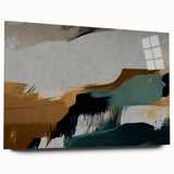 Abstract wall art featuring colorful strokes and lines in a modern design, displayed in acrylic glass, showcasing a sleek side view without pins.