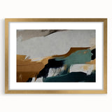 Abstract strokes and lines design wall art in a gold frame with matting, showcasing a modern aesthetic ideal for contemporary decor. Perfect for enhancing living spaces.