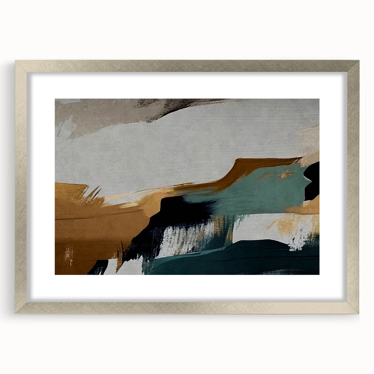 Abstract strokes and lines design wall art in a stylish silver frame with matting, showcasing a modern artistic aesthetic perfect for contemporary decor.